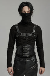 Black Lace-Up Double-buckle Men's Punk Girdle